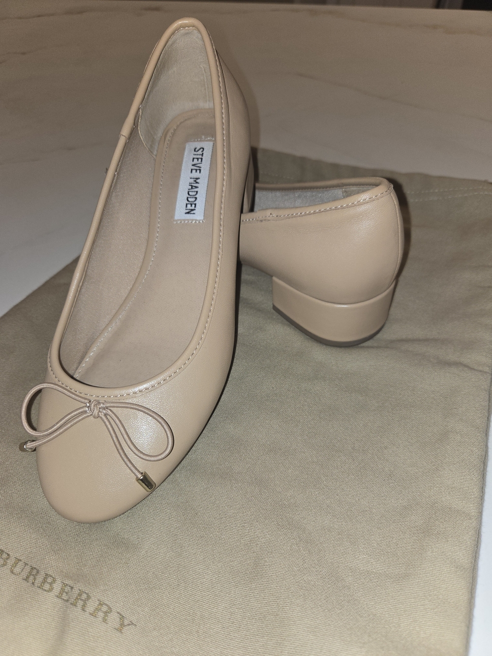 Steve Madden Beige Bow Block Heel Ballet Flats